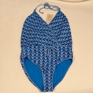 Elegant Blue Textured Women's One Piece Swimsuit
